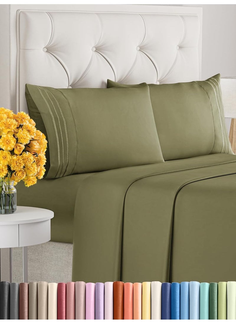 Signoola Flat Sheet Set Of 1 Piece - Comfy Breathable & Cooling Sheets - Hotel Luxury Bed Sheets ( 180 x 240 cm ) - Deep Pockets, Easy-Fit, Extra Soft - Olive Green - Image 1