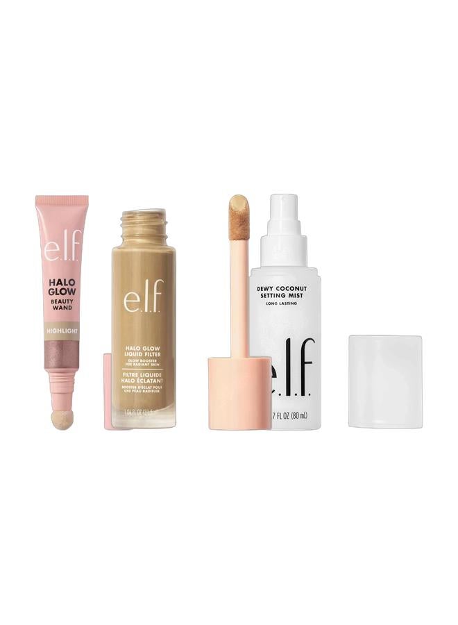 elf Halo Glow Liquid Filter Medium 3.5 & Dewy Coconut Setting Mist & Halo Glow Wand Hilight Rose/Q Bundle - Image 1