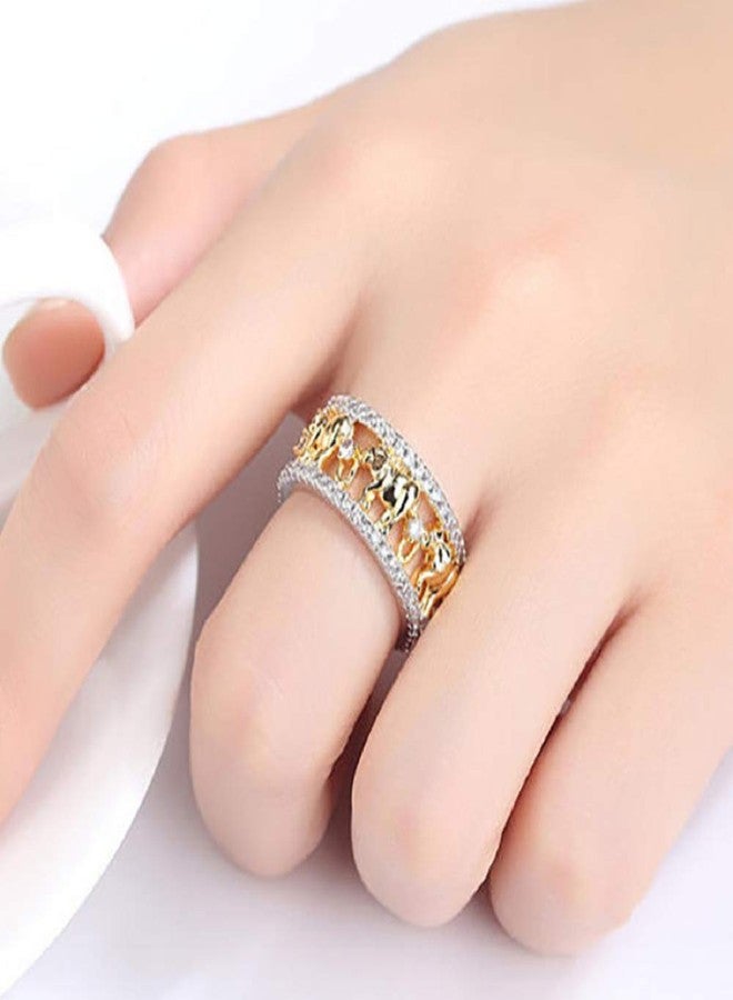 MAIHAO Yellow Gold Lucky Gold Elephant 925 Silver 1.5Ct White Topaz Wedding Women Men Ring Size 6-10 US code 10 yellow - Image 4