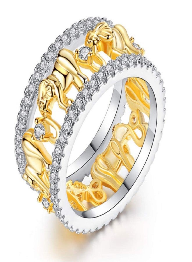 MAIHAO Yellow Gold Lucky Gold Elephant 925 Silver 1.5Ct White Topaz Wedding Women Men Ring Size 6-10 US code 10 yellow - Image 2