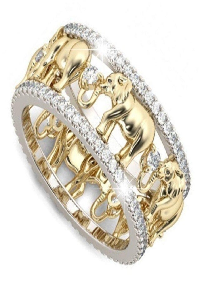 MAIHAO Yellow Gold Lucky Gold Elephant 925 Silver 1.5Ct White Topaz Wedding Women Men Ring Size 6-10 US code 10 yellow - Image 1