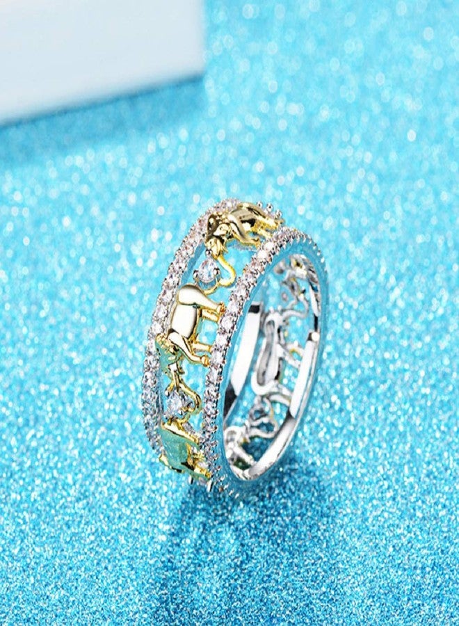 MAIHAO Yellow Gold Lucky Gold Elephant 925 Silver 1.5Ct White Topaz Wedding Women Men Ring Size 6-10 US code 10 yellow - Image 3