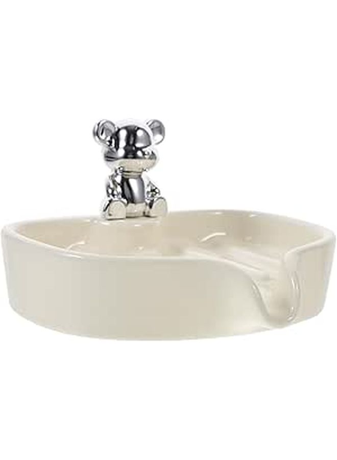 Ceramic Soap Dish with Bear Design Self Draining for Bathroom Sink and Laundry - Image 1