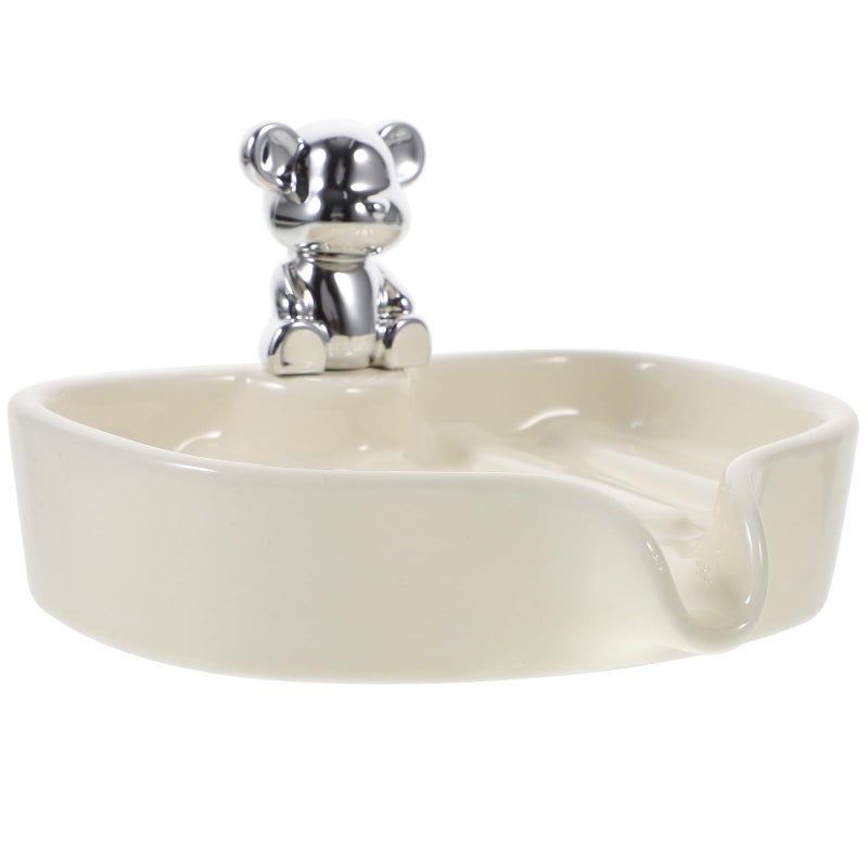 Ceramic Soap Dish with Bear Design Self Draining for Bathroom Sink and Laundry - Image 2