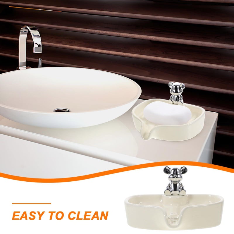 Ceramic Soap Dish with Bear Design Self Draining for Bathroom Sink and Laundry - Image 4