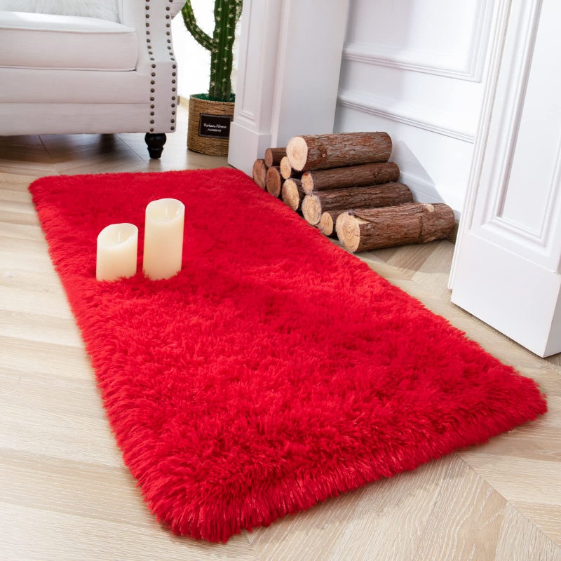 Chicrug Soft Area Rugs for Bedroom Living Room Plush Fluffy Rug 2x4 Feet Shag Furry Area Rug Carpet Non Shedding for Nursery Children Kids Girls Room Home Decorative Red