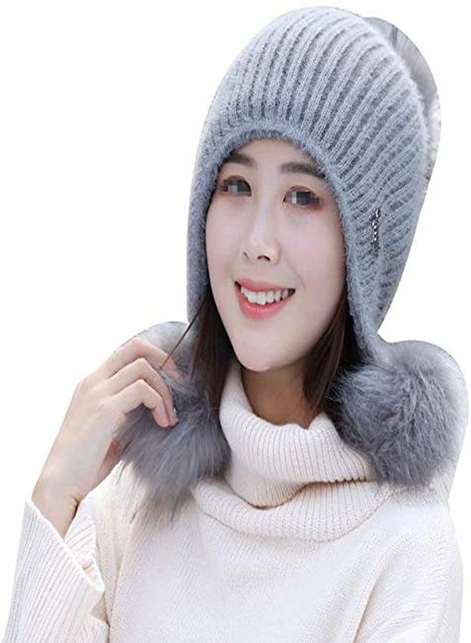 Malvina Women's & Girl's Winter Warm Knitted Beanie Hat with Fur Pom Warm Knit Skull Cap Beanie (Grey) - Image 1