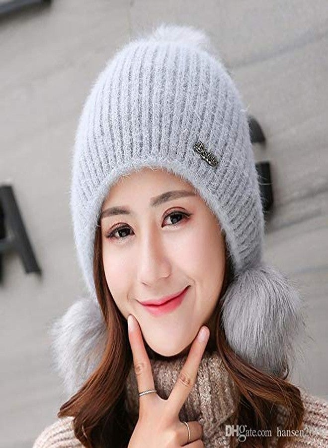 Malvina Women's & Girl's Winter Warm Knitted Beanie Hat with Fur Pom Warm Knit Skull Cap Beanie (Grey) - Image 2