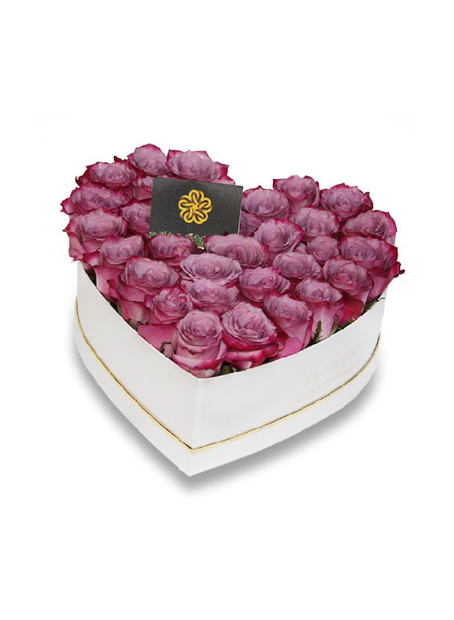 30 Deep Purple Roses Arrangement Heart Shaped Box