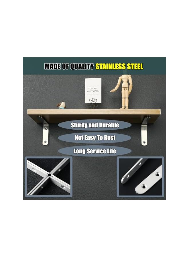 PROMASS promass Corner Brace, 4 Pcs Heavy Duty L Bracket for Shelves Brackets, Stainless Steel Brushed Shelf Bracket for Acrylic Wood Board Support, 90 Degree Stainless Steel Right Angle Bracket with Screws  - Image 2