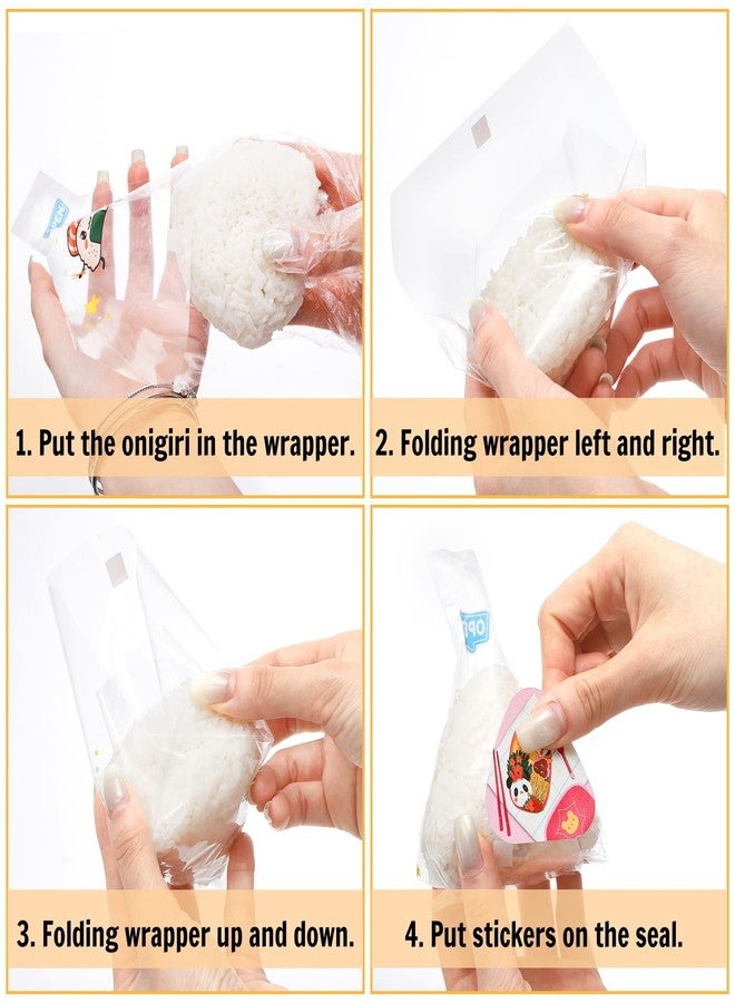 ZAVOOS 250 Pack Triangle Onigiri Wrapper, Cute Plastic Rice Balls Packing Bags with Stickers, Japanese Easy Tear Disposable Onigiri Baggies Bulk in Assorted Styles for Sushi, Food Grade - Image 3