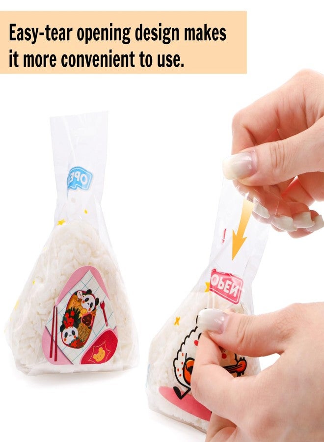 ZAVOOS 250 Pack Triangle Onigiri Wrapper, Cute Plastic Rice Balls Packing Bags with Stickers, Japanese Easy Tear Disposable Onigiri Baggies Bulk in Assorted Styles for Sushi, Food Grade - Image 4