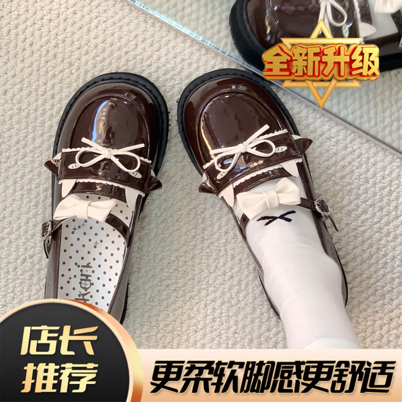 Low-Top Hoshino Original Lolita Shoes Cute Girl Flats Jk Flats Bottomed Girl Bow Japanese Style Small Leather Shoes - Image 1