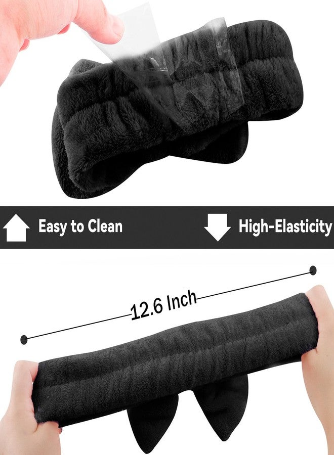 Ondder Black Spa Headband for Women and Girls - Washing Face, Bow Skincare Headbands, Makeup, Shower Hair Accessories - Image 2