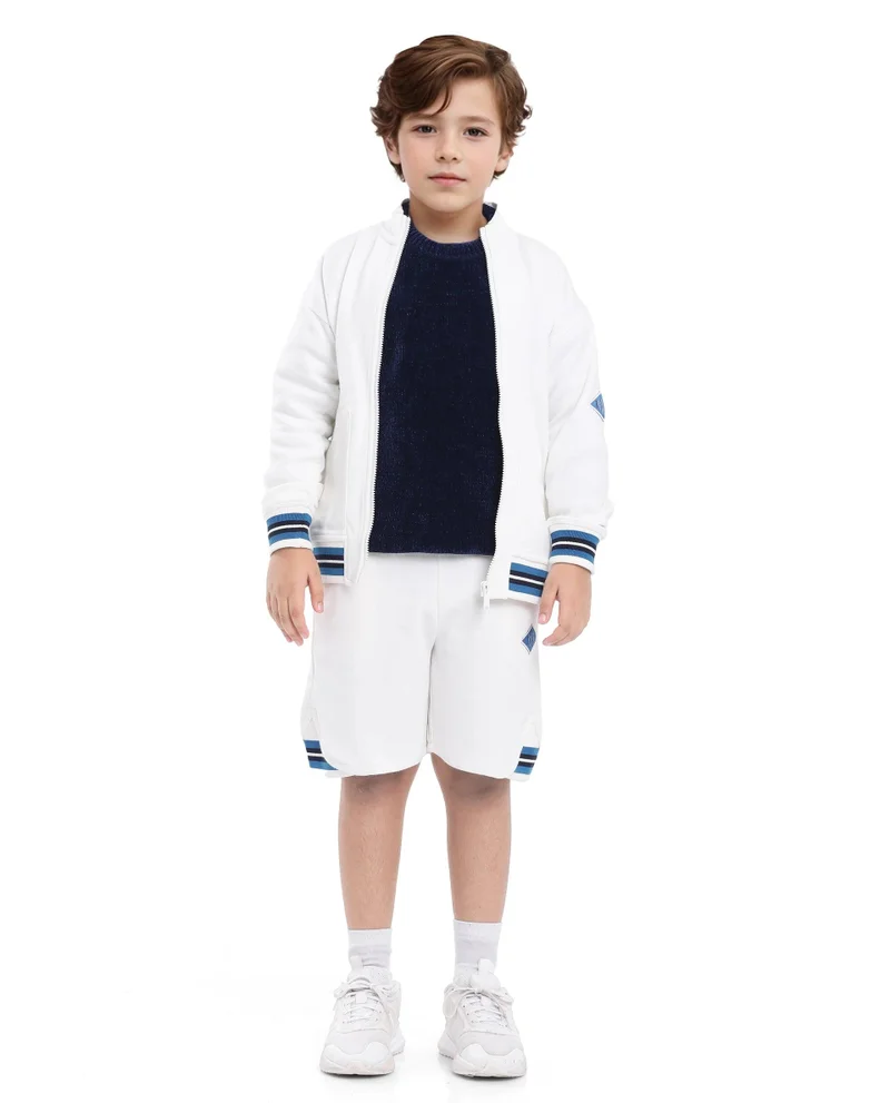 Rare Ones Rare Ones Kids Mantz White Cotton Poly Drawstring Applique Short