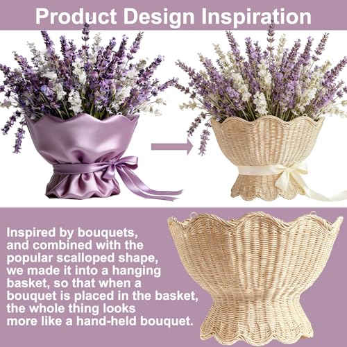 Quincry Scalloped Wicker Wall Basket,Scallop Hanging Rattan Basket for Organizing, Woven Plant Wall Decor Art, Wall Mounted Basket, Hanging Storage Basket for Front Door and Home (Natural) - Image 2