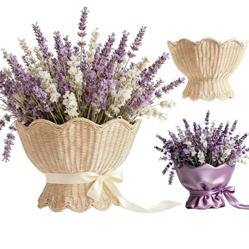 Quincry Scalloped Wicker Wall Basket,Scallop Hanging Rattan Basket for Organizing, Woven Plant Wall Decor Art, Wall Mounted Basket, Hanging Storage Basket for Front Door and Home (Natural) - Image 1
