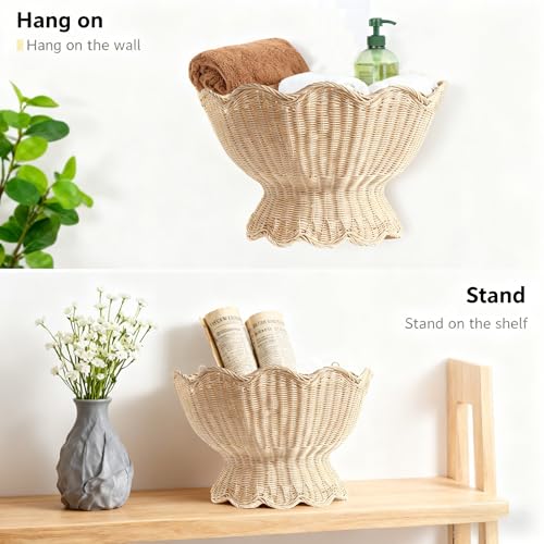 Quincry Scalloped Wicker Wall Basket,Scallop Hanging Rattan Basket for Organizing, Woven Plant Wall Decor Art, Wall Mounted Basket, Hanging Storage Basket for Front Door and Home (Natural) - Image 5