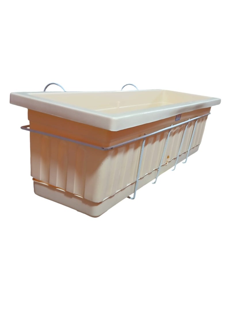 Generic Khorshid Plastic Rectangular Planter - 60*20 - Vanilla Latte Color - with White Metal Bracket for Hanging on Balconies  - Image 1