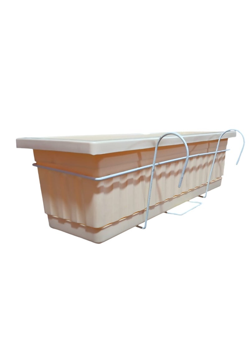 Generic Khorshid Plastic Rectangular Planter - 60*20 - Vanilla Latte Color - with White Metal Bracket for Hanging on Balconies  - Image 2