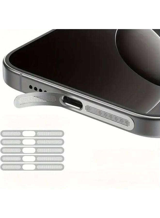 5 قطع شبكة واقية من الغبار لمكبرات الصوت المعدنية الفضية لسلسلة iPhone 16 15 14 13 12 - Image 1