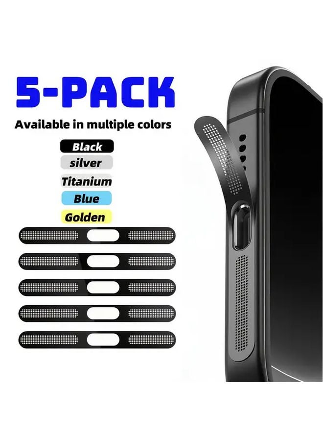 5 قطع شبكة واقية من الغبار لمكبرات الصوت المعدنية الفضية لسلسلة iPhone 16 15 14 13 12 - Image 2