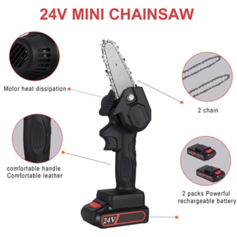 زمزين منشار كهربائي صغير 24 فولت، منشار محمول يعمل بالبطارية لاسلكيًا لقطع الخشب، منشار كهربائي خفيف الوزن مقاس 4 بوصات، قطع مستمر لمدة ساعة ونصف، طقم منشار كهربائي صغير، سرعة قابلة للتعديل - Image 2