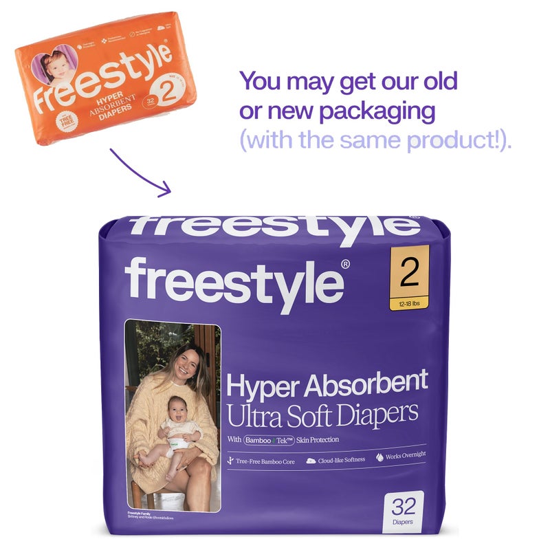 Freestyle BambooTek Diapers â€“ (Size 2) Hyper Absorbent & Non-Toxic â€“ Disposable Diapers for Sensitive Skin â€“ Ultra Soft Diapers (12-18 lbs) â€“ 192 Count - Image 2