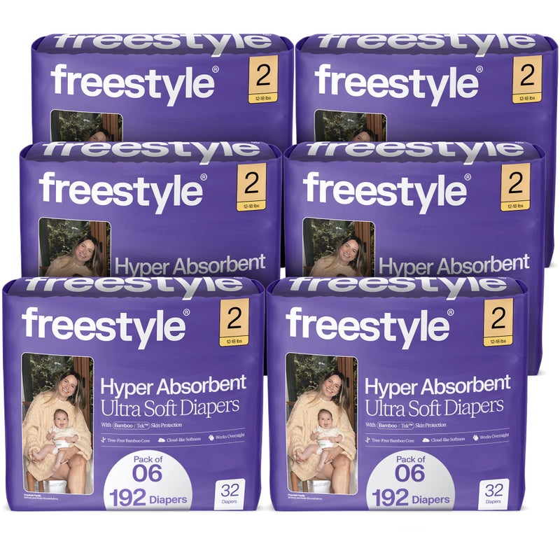 Freestyle BambooTek Diapers â€“ (Size 2) Hyper Absorbent & Non-Toxic â€“ Disposable Diapers for Sensitive Skin â€“ Ultra Soft Diapers (12-18 lbs) â€“ 192 Count - Image 1