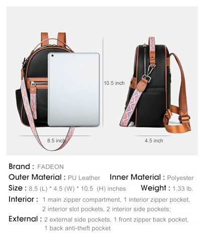 FADEON Mini Backpack Purse for Women, Designer Leather Cute Roomly Backpacks, Daily Ladies Shoulder Backpack Fashion Handbag - Image 3