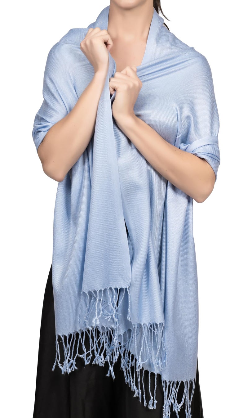 Achillea Soft Silky Pashmina Scarf for Women – Shawl Wrap for Evening Dresses, Bridesmaids, Weddings & Everyday Wear (Light Blue) - Image 1