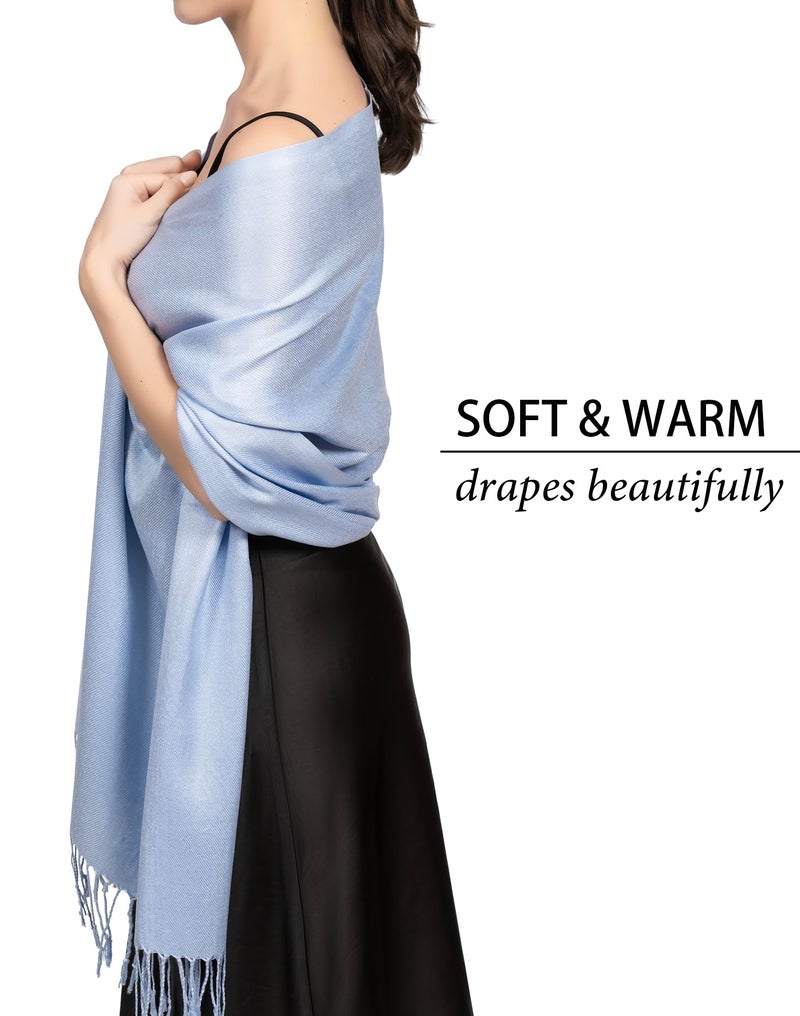 Achillea Soft Silky Pashmina Scarf for Women – Shawl Wrap for Evening Dresses, Bridesmaids, Weddings & Everyday Wear (Light Blue) - Image 2