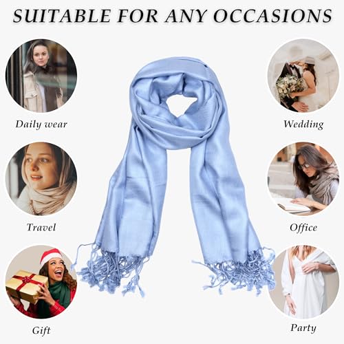 Achillea Soft Silky Pashmina Scarf for Women – Shawl Wrap for Evening Dresses, Bridesmaids, Weddings & Everyday Wear (Light Blue) - Image 5