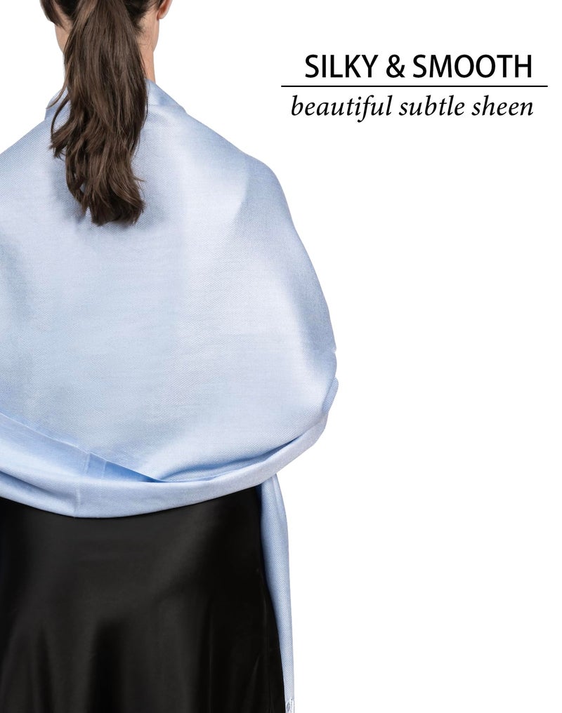 Achillea Soft Silky Pashmina Scarf for Women – Shawl Wrap for Evening Dresses, Bridesmaids, Weddings & Everyday Wear (Light Blue) - Image 4