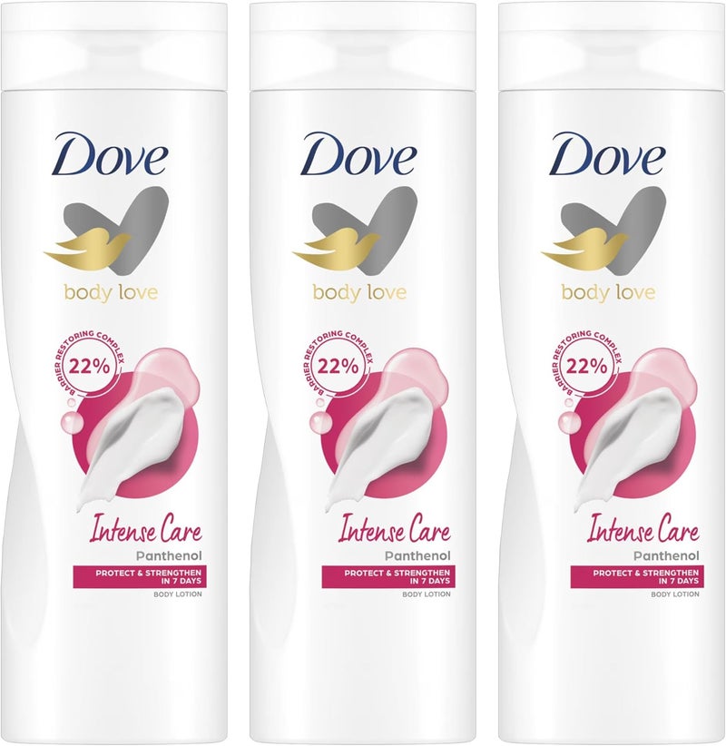 Dove Body Love Intense Care Body Lotion Protect Strengthen in 7 Days with Panthenol 22 Repairing Complex 400ml Pack of 3 Deep Moisturisation for Healthier Skin