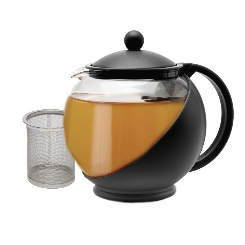 Primula Half Moon Teapot with Removable Infuser Glass Tea Maker with Reusable Fine Mesh Stainless Steel Filter Dishwasher Safe 40Ounce Black