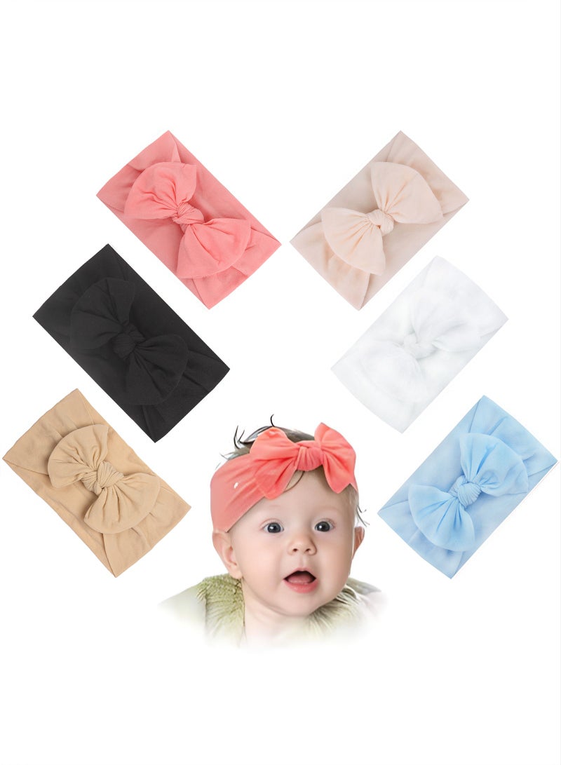 MileMelo 6 Colors Elastic Nylon Turban Stretchy Soft Wide Bowknot Headbands for Babies Newborn Baby Girl Infant Toddler （Style 2）  - Image 1
