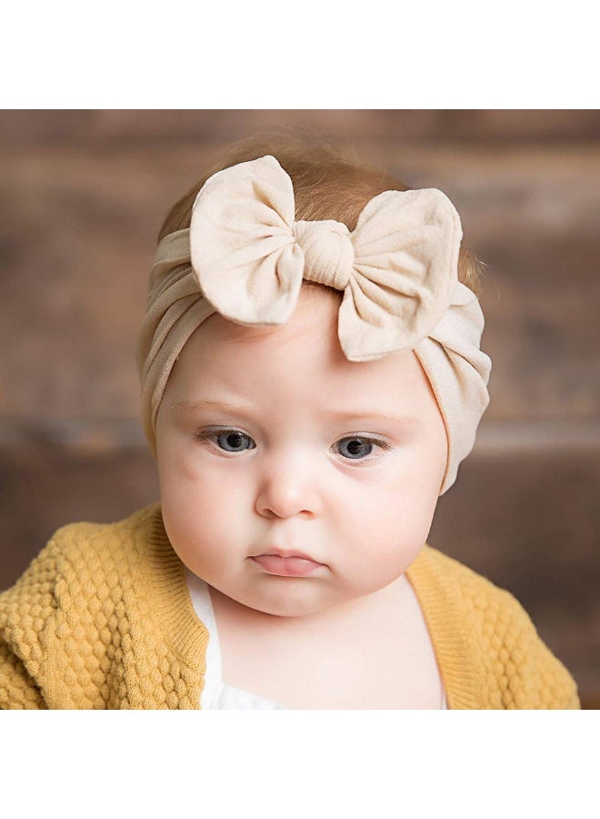 MileMelo 6 Colors Elastic Nylon Turban Stretchy Soft Wide Bowknot Headbands for Babies Newborn Baby Girl Infant Toddler （Style 2）  - Image 5