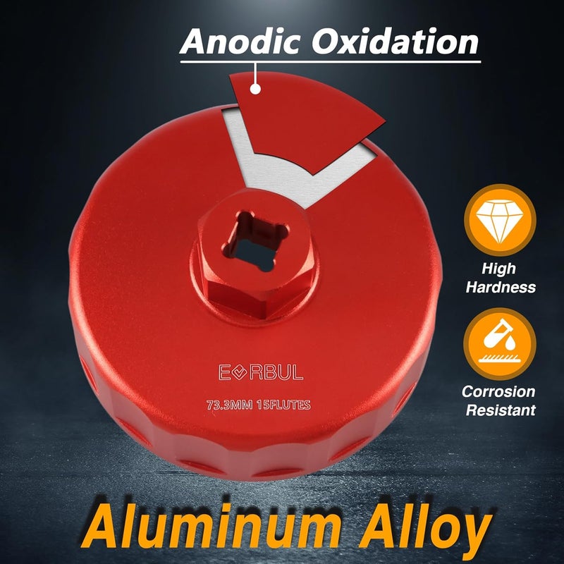 EVRBUL Aluminum Oil Filter Wrench Cap Tool Remover 73.3 mm 15 Flutes - Image 2