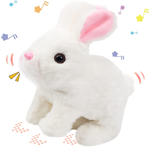 Hopearl Hopping Rabbit Interactive Electronic Pet Plush Bunny Toy with Sounds and Movements Animated Walking Wiggle Ears Twitch Nose Gift for Toddlers Birthday White 7 - Image 1