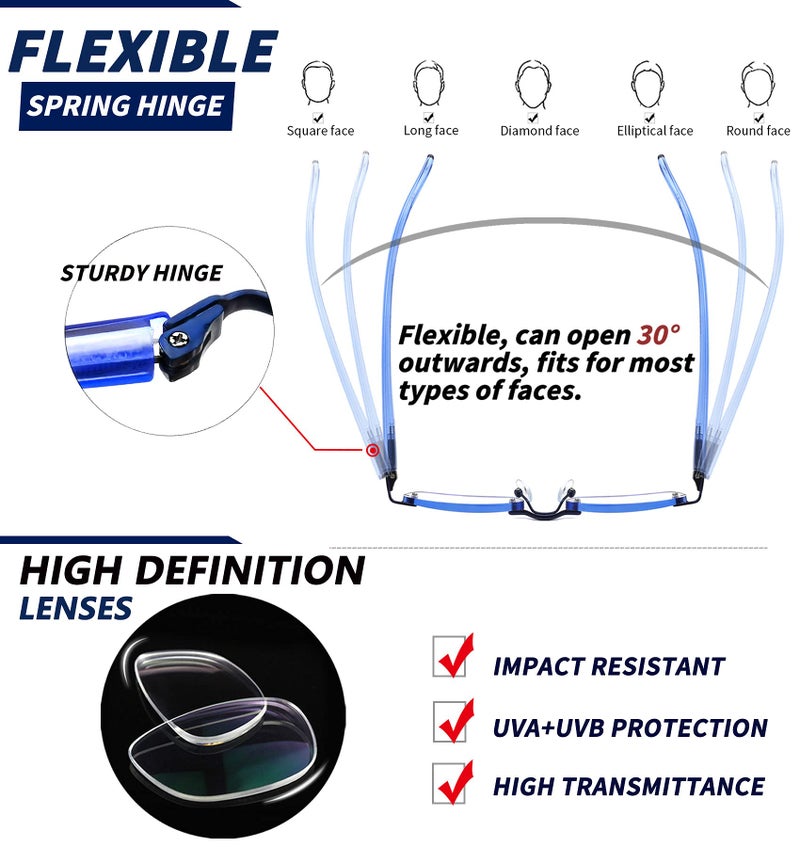 Jjwell 3 Pack Blue Light Blocking Reading Glasses For Women  Anti Eyestrain/Computer Glare Uv 400 Filter Readers With Spring Hinge  Lightweight Rimless Tinted Metal Blue Rays Eyeglasses (3.25) - Image 2