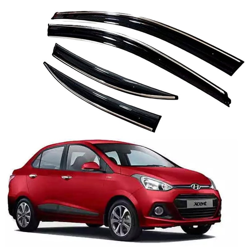 ROYALTECH Premium Chromeline & Silverline Unbreakable Car Rear Window Wind Deflectors & Side Door Visor Rain Guard Compatible with (Hyundai Xcent (2013 – 2017)) - Image 1
