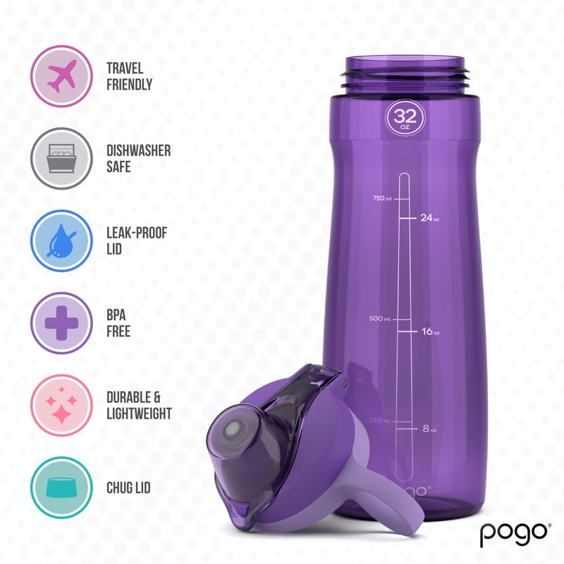 Pogo BPA-Free Plastic Water Bottle with Chug Lid, Purple, 32 oz. - Image 4