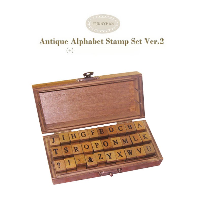 New retro English boxed wooden seal diary book in uppercase lowercase fancy English suit 30 pieces - Image 4