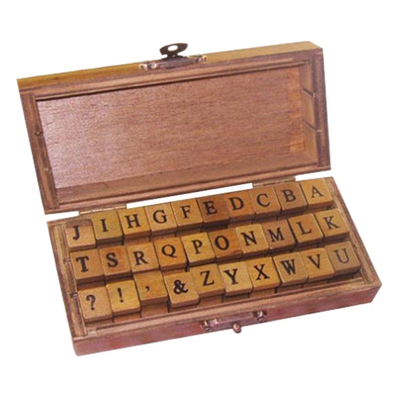 New retro English boxed wooden seal diary book in uppercase lowercase fancy English suit 30 pieces - Image 1