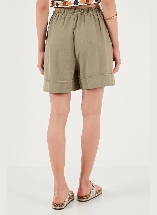 Lela Lela Cotton Standard Fit High Waist Stitch Detailed Shorts Women's SHORTS 668YP4921