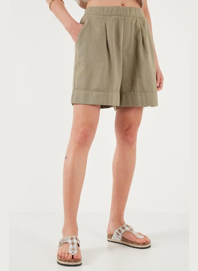 Lela Lela Cotton Standard Fit High Waist Stitch Detailed Shorts Women's SHORTS 668YP4921