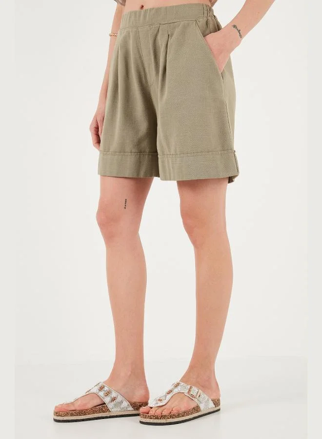 Lela Lela Cotton Standard Fit High Waist Stitch Detailed Shorts Women's SHORTS 668YP4921