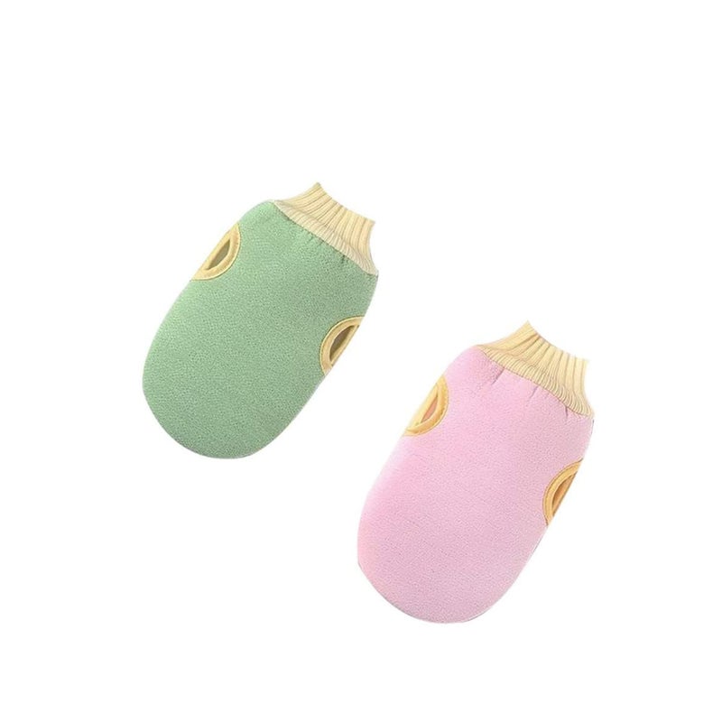 SOLARAE 2 Pack Exfoliating Gloves Body Scrub Exfoliator Eraser Mitt Loofah Body Exfoliation Mitt Scrubbers Exfoliate Arms Legs Face Cloth Cleansing Gloves for Bath (Green + Pink) - Image 4