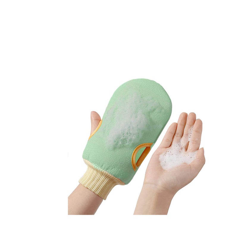 SOLARAE 2 Pack Exfoliating Gloves Body Scrub Exfoliator Eraser Mitt Loofah Body Exfoliation Mitt Scrubbers Exfoliate Arms Legs Face Cloth Cleansing Gloves for Bath (Green + Pink) - Image 1